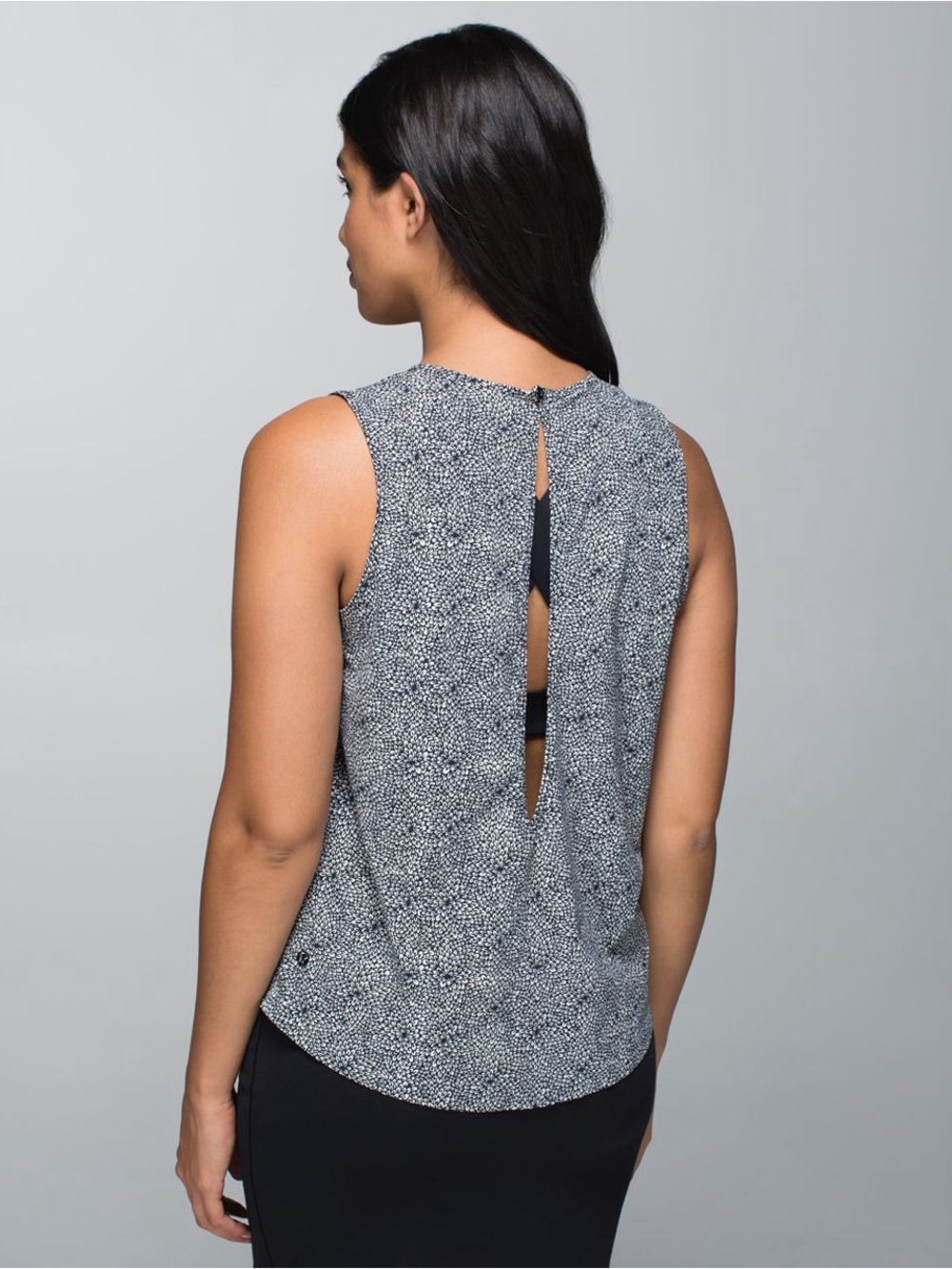 LULULEMON Here To There Tank Black & White Floral Sleeveless Top Split Open Back